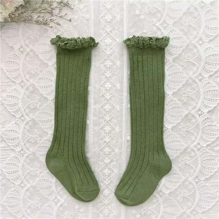 Chaussettes hautes à volants pour filles, chaussettes longues en coton doux avec fleurs en dentelle,