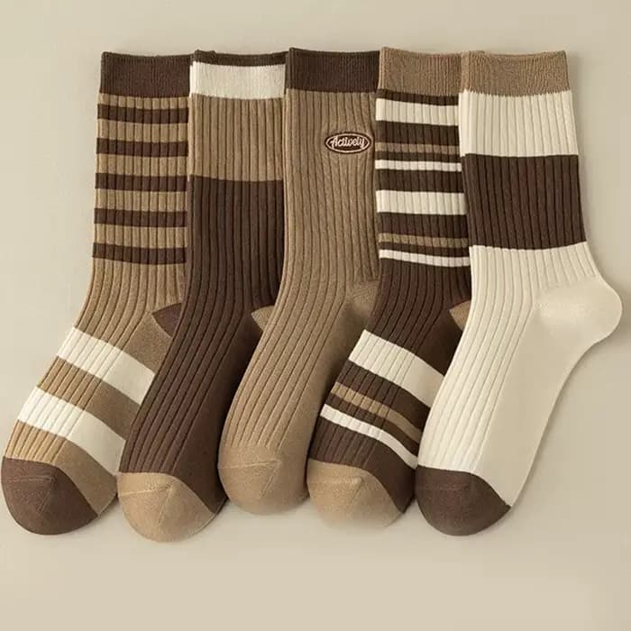 5 paires de chaussettes pour femmes, système de couleurs Maillard, chaussettes de sport Vintage amus