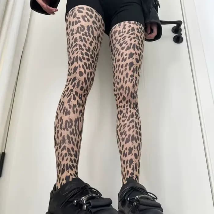 Collants imprimés léopard style Y2K rétro, motif animal sauvage gothique, bas ultra-extensibles tail