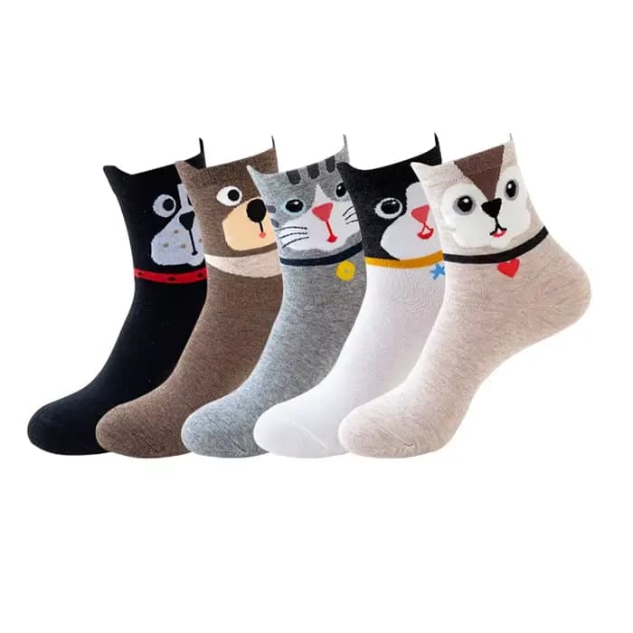 5 paires de chaussettes amusantes pour femmes, en coton, à la mode, motif chat et chien, Kawaii, mig