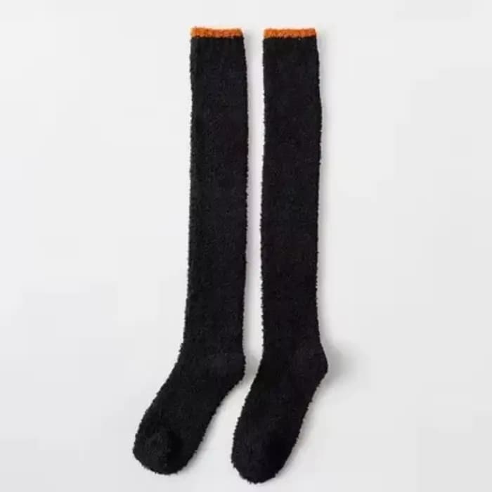 Chaussettes hautes au-dessus du genou pour femmes, en molleton de corail chaud, en peluche, pour dor