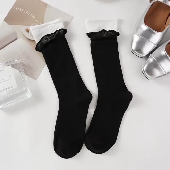 Faux Chaussettes Respirantes en Coton pour Femme, Deux Pièces, Rayées, Simples, Solides, Confortable