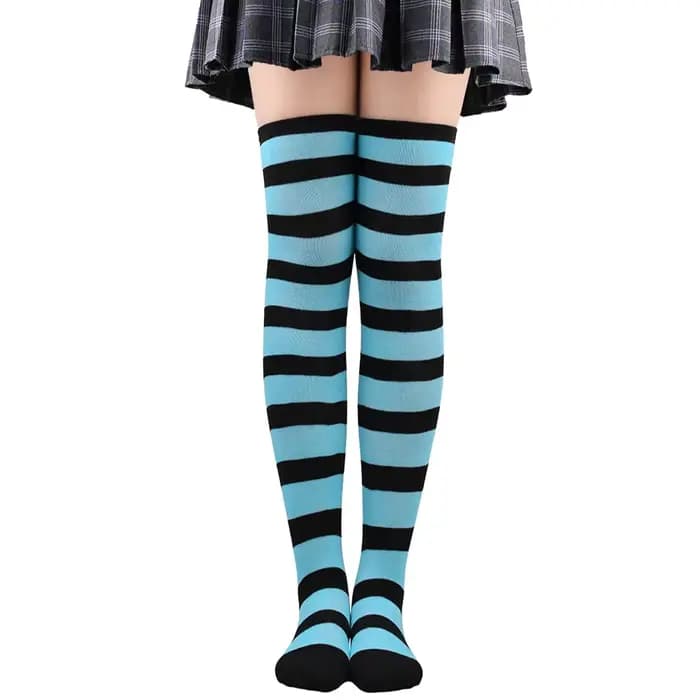 Cuisse haute chaussettes femmes rayé bas dames Kawaii drôle filles blanc longue au-dessus du genou c