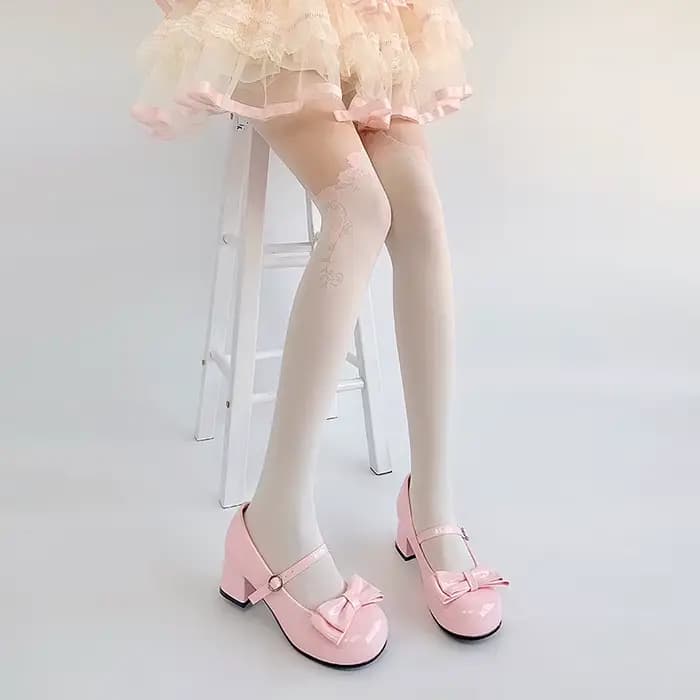 Bas épissés roses pour femmes, collants Lolita, satin beige, style ballet, sexy, fin, mignon, dentel
