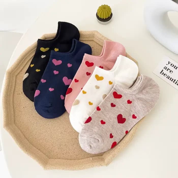 5 paires de chaussettes en forme de cœur de couleurs assorties pour femmes, chaussettes courtes prin