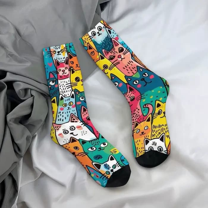 Chaussettes amusantes pour hommes avec motif de chat de dessin animé mignon, style Harajuku, chausse