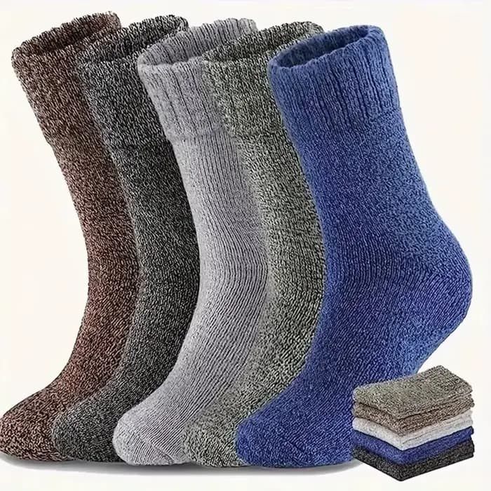 5 paires de chaussettes en laine pour hommes, chaussettes de randonnée thermiques, chaudes, d'hiver,