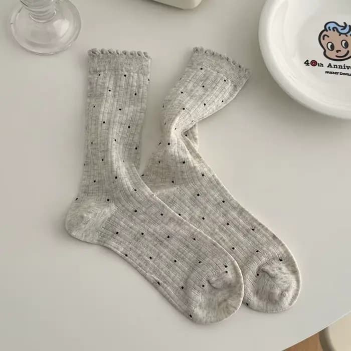Chaussettes d'été fines à pois pour femmes, rétro Harajuku, en coton, à la mode, douces et confortab