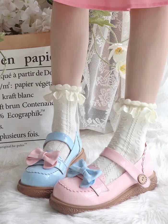 Chaussettes mi-mollet en dentelle à volants pour femme, blanches, ajourées, style Lolita, en coton d