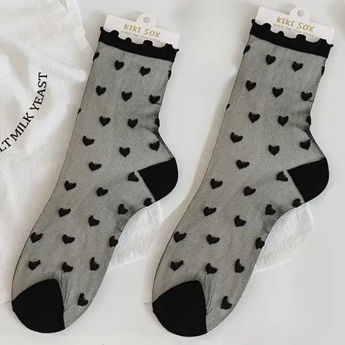 Chaussettes françaises en dentelle pour femmes, Sexy, à volants, motif cœur d'amour, maille transpar