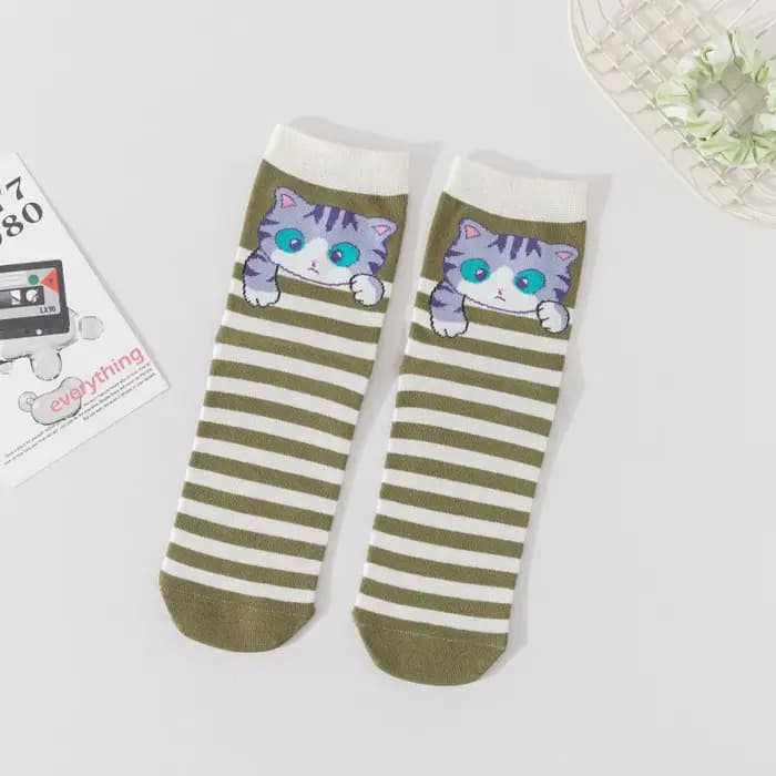 Chaussettes chaton mignon chat drôle Animal nouveauté chaussettes rayé noël bas décontractés stuffer
