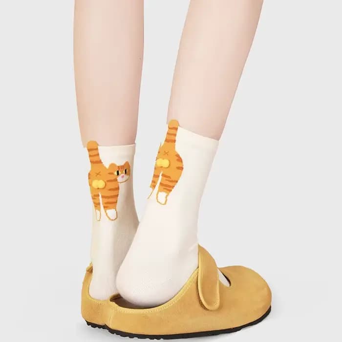 Cadeau pour les amoureux des chats : Chaussettes en coton pour femmes avec motif de chat de dessin a