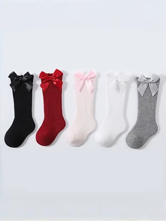 Chaussettes pour enfants, mi-mollet, hauteur genou avec nœud, pour le premier anniversaire, chausset