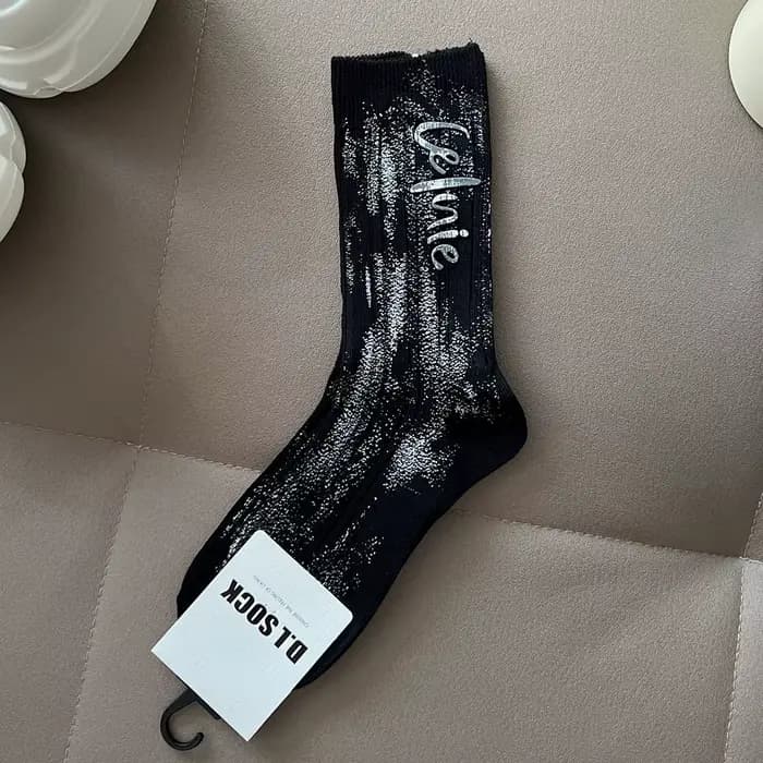 Nouvelles chaussettes en coton style streetwear délavé 2026, motif éclaboussures, chaussettes mi-mol