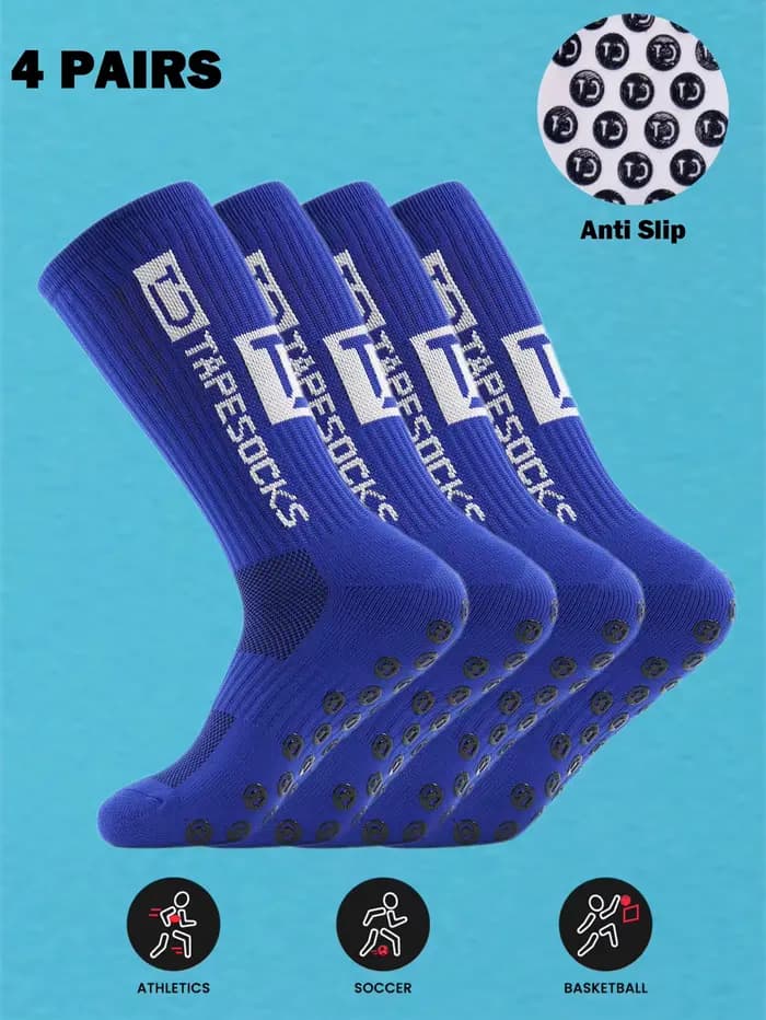 4 paires de chaussettes de football pour hommes avec poignée, chaussettes athlétiques antidérapantes