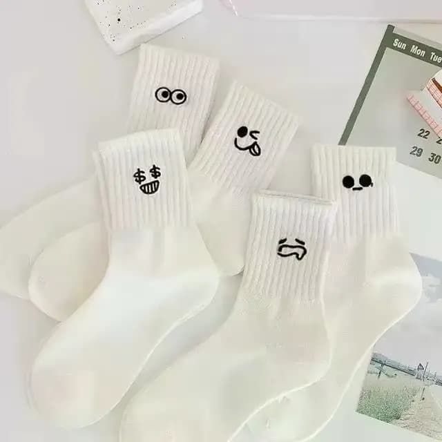 Ensemble de chaussettes courtes drôles de dessin animé pour femmes, chaussettes de sport, blanc, mig