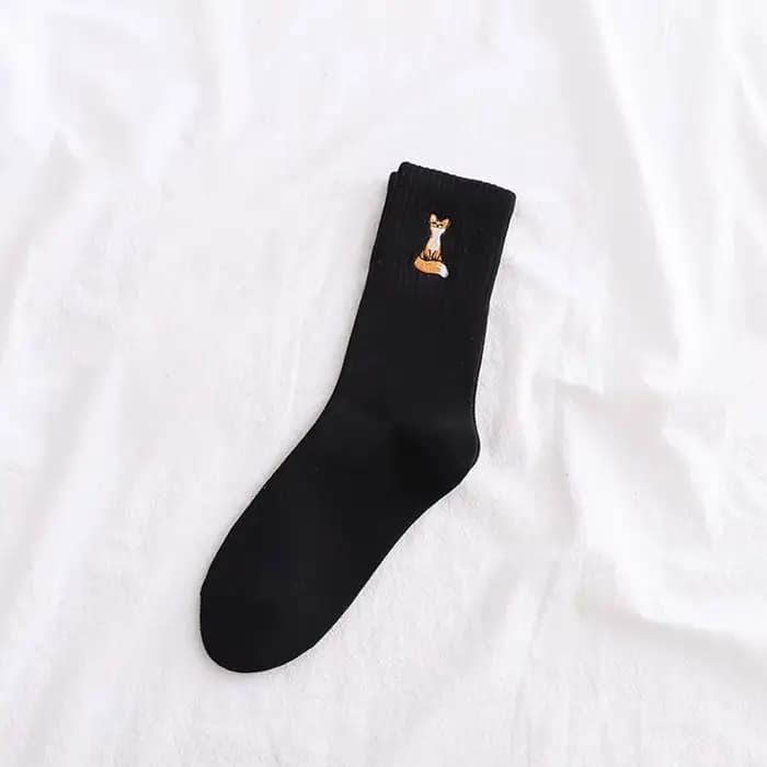 Fox femmes chaussettes coton chaussette pour filles beau motif de broderie couleur unie jaune rouge 