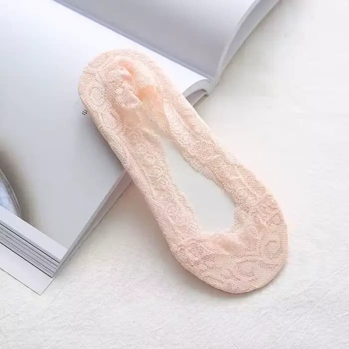 5 paires femmes chaussette été couleur unie dentelle bouche peu profonde Silicone Anti-perte semelle