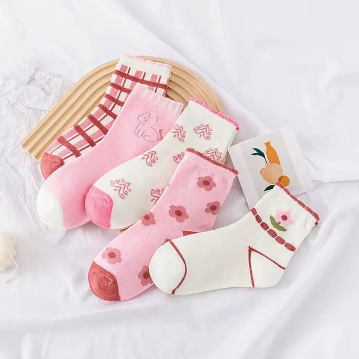 5 paires fleur rose tricot chaud pour enfants chaussettes pour filles chaussettes enfants femmes mig