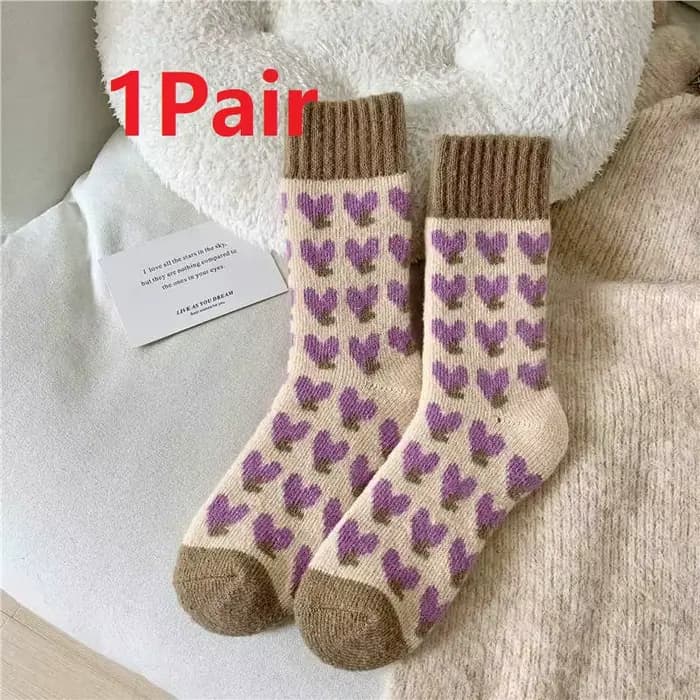 4 paires de chaussettes mi-longues pour femmes, à la mode, polyvalentes, violettes, en forme de cœur