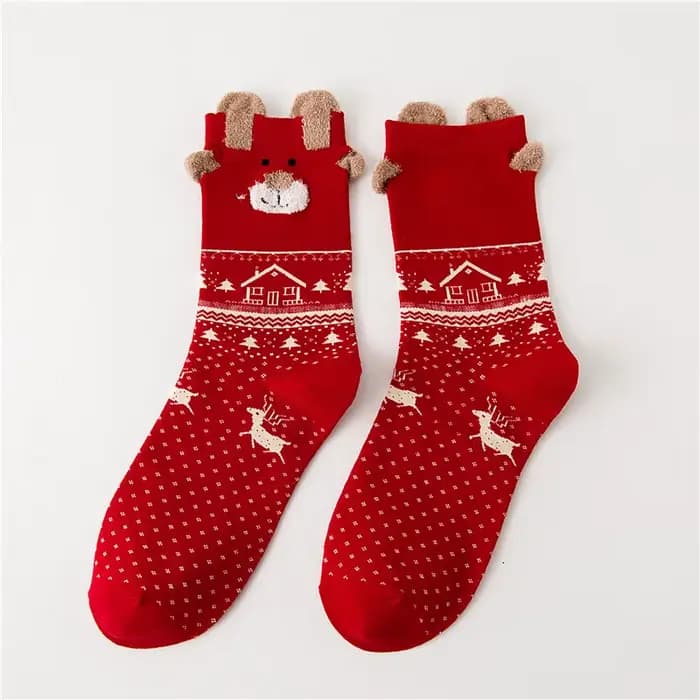 Chaussettes de Noël épaisses en coton doux pour femmes, chaussettes stéréo, père Noël mignon, cerf, 