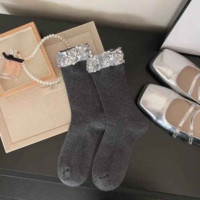 Chaussettes pour femmes, élégantes, polyvalentes, douces, chaussettes mi-tube à paillettes, style co