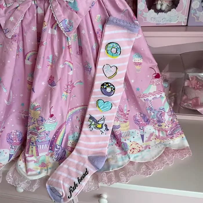 Chaussettes au-dessus du genou Donut de rêve originales chaussettes en coton LOLITA chaussettes impr