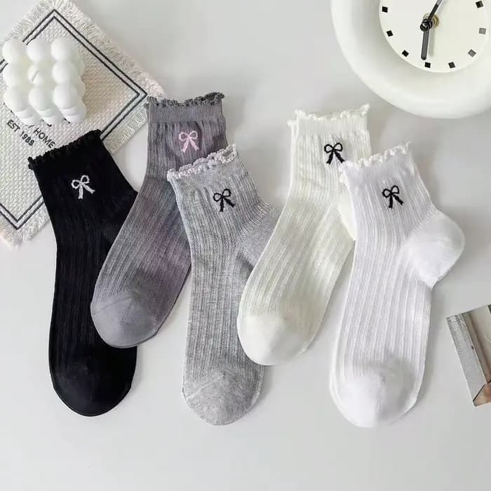 5 paires de chaussettes courtes Lolita en dentelle rose avec nœud pour femmes et filles, chaussettes
