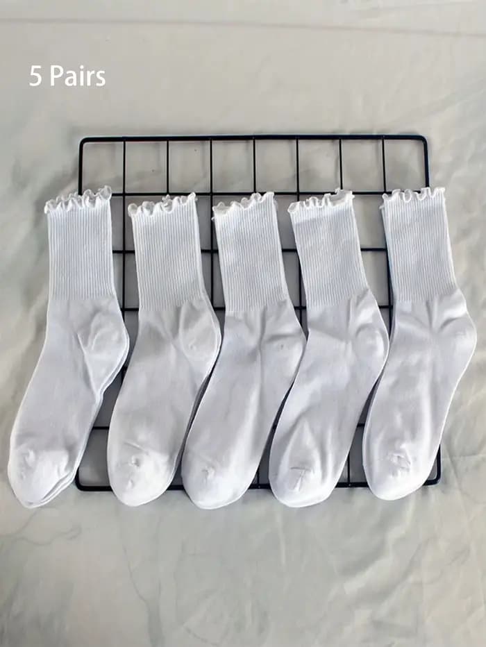 5/6/10 paires de chaussettes mi-hautes pour femmes, couleur unie, respirantes, confortables, absorba