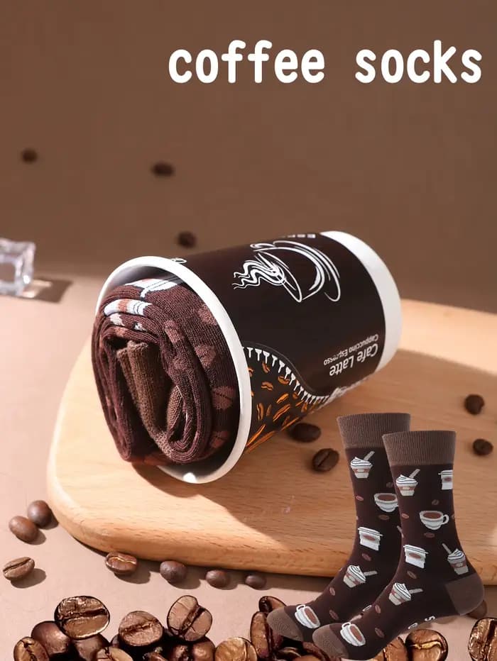1 paire de chaussettes mi-mollet pour hommes, nouveauté et intéressante boîte-cadeau pour tasse à ca