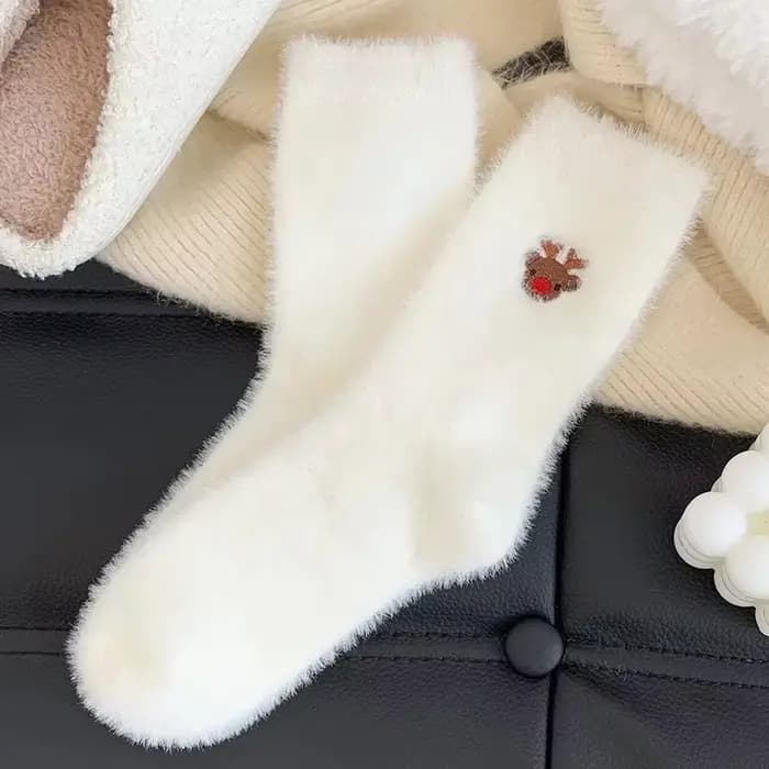 Chaussettes en velours de vison à motif de noël pour femmes, chaussettes d'hiver en molleton doux en