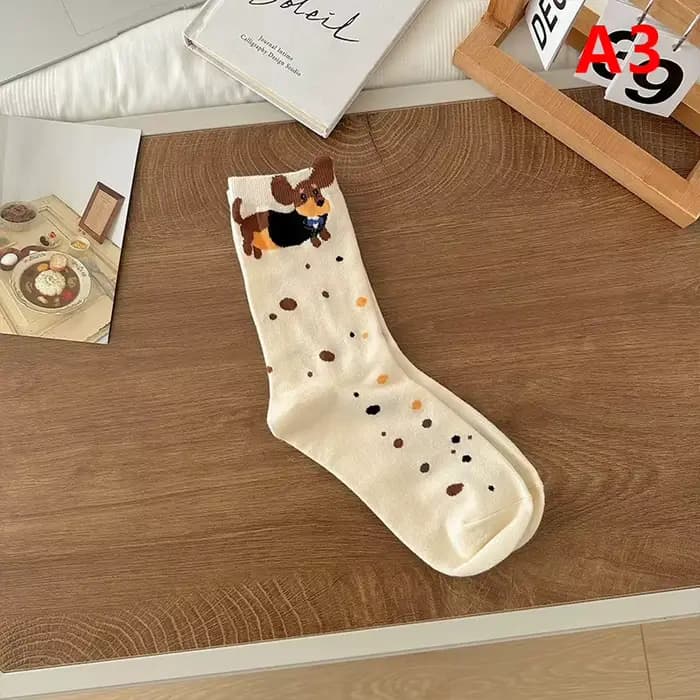 1 paire de chaussettes amusantes en coton avec motif de chien teckel, chaussettes imprimées de dessi