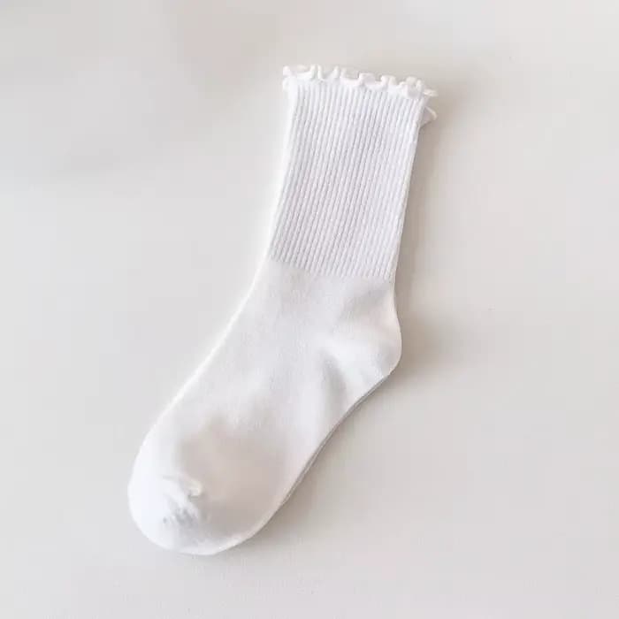 Chaussettes en coton pour femmes et filles, haut à volants, couleur unie, respirantes, douces, mi-mo