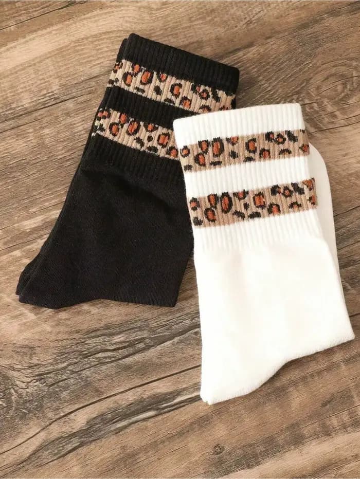 2 paires de chaussettes mi-tube pour femmes, imprimé léopard tacheté, à la mode, pour filles, nouvea