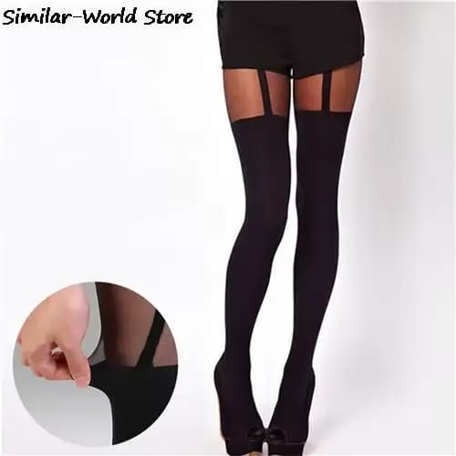 1 paire mode femme Sexy noir faux porte-jarretelles collants sur le genou bonneterie bas taille uniq