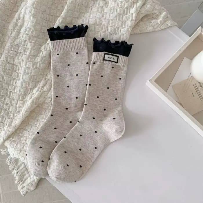 Chaussettes pour femmes tendance, chaussettes longues à pois mignons, chaussettes à volants décontra