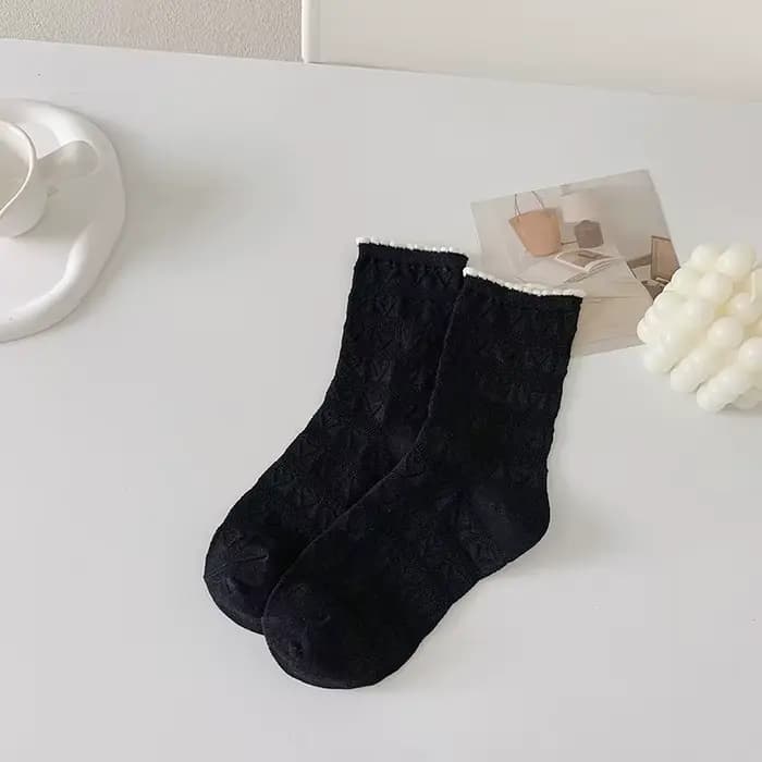 Chaussettes blanches respirantes à bord fleuri pour femmes, bas mi-tube, coton fin, confortables, mo