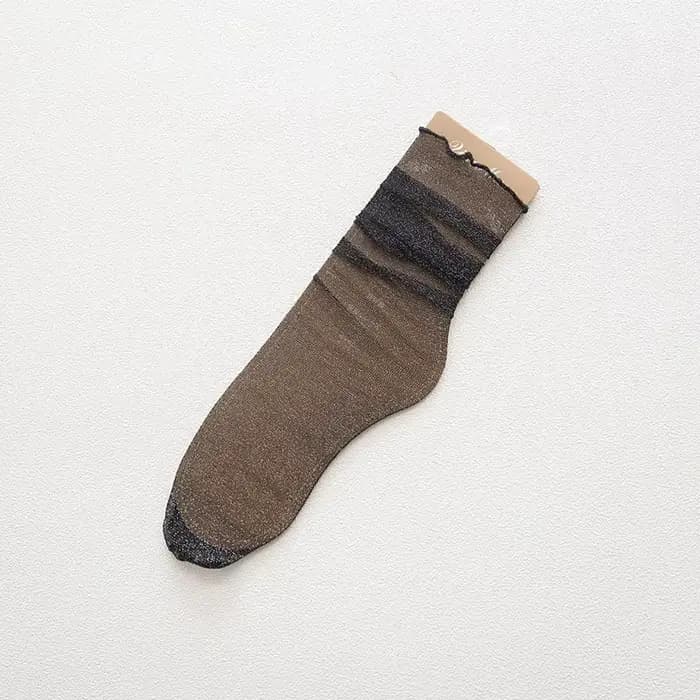 Chaussettes rétro brillantes pour femmes, bonneterie, printemps, été, mince, pys, or, argent, maille