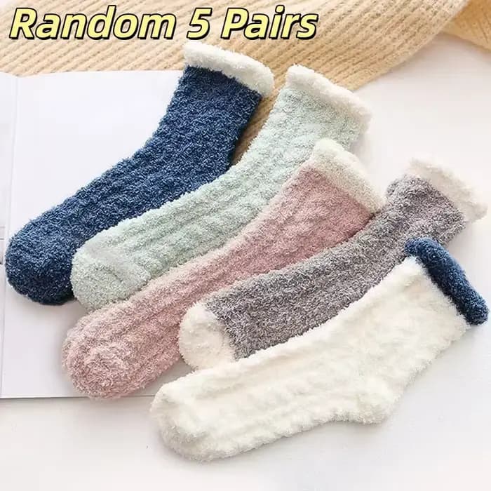 5 paires de chaussettes épaisses en molleton de corail pour femmes, manches moyennes, confortables e