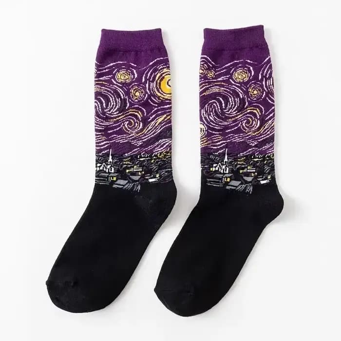 1 Paire de Chaussettes Confortables pour Hommes, Style Rétro, Motif Peinture à l'Huile Abstraite, De