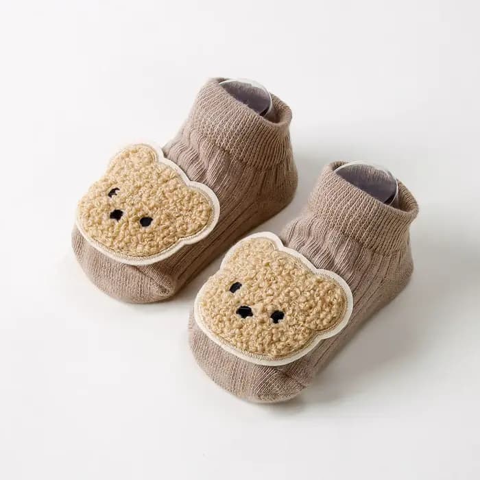 Chaussettes pour nouveau-né, antidérapantes, à pois, imprimé ours mignon, semelle antidérapante, en 