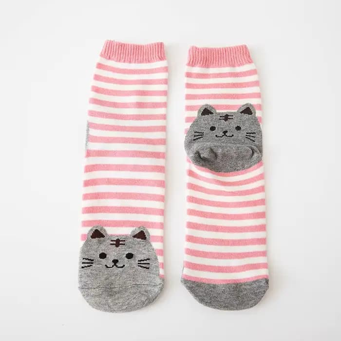 Chaussettes mi-mollet à imprimé animal pour femmes, chaussettes en coton, chaton rayé, chaud, confor