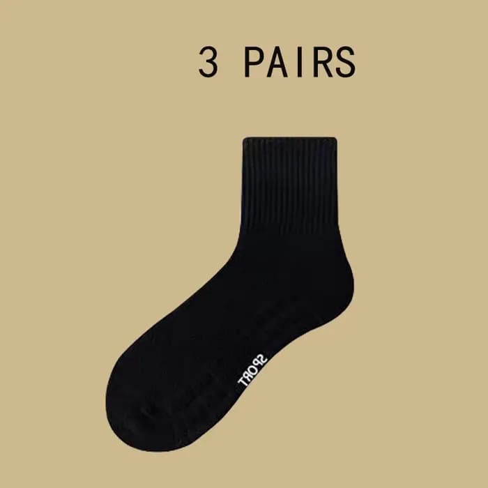 3 paires de chaussettes de sport mi-longues à semelles en serviette pour toutes saisons, couleur pur
