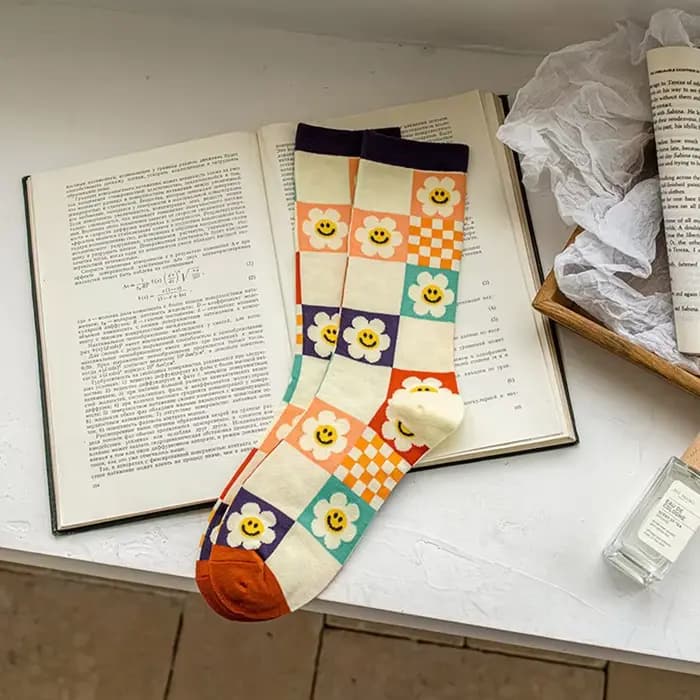 Chaussettes en coton à carreaux pour femmes, bas de loisirs pour femmes, dessin animé, Kawaii, migno