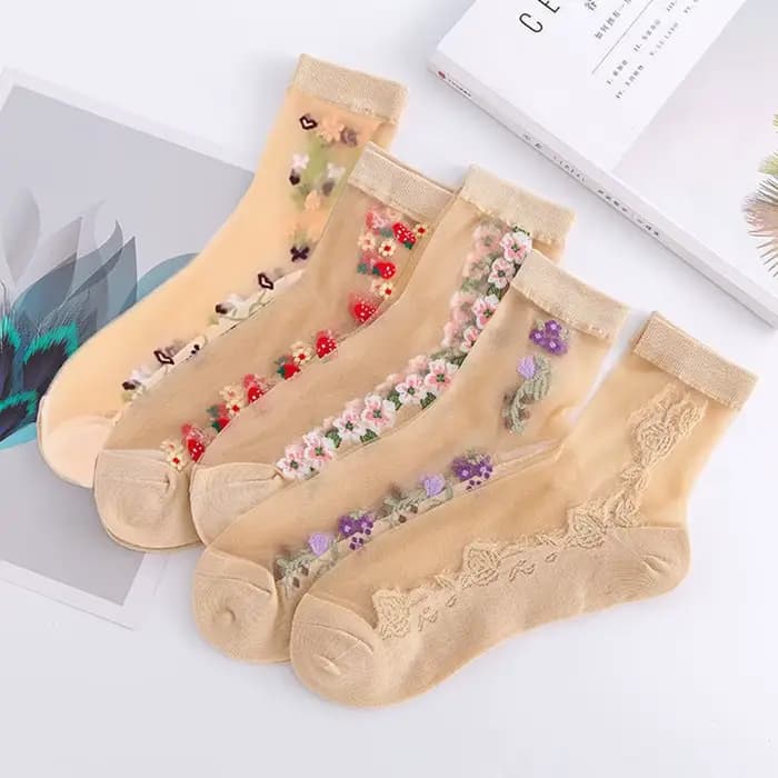 5 paires de chaussettes en soie glacée, vente en gros, chaussettes mi-tube pour femmes, respirantes,