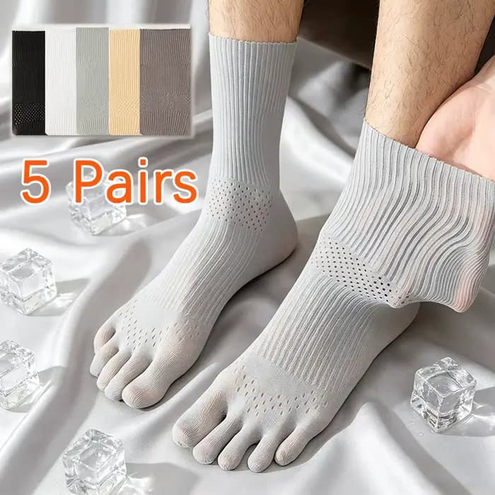 5 paires de chaussettes mi-mollet pour hommes à cinq doigts séparés, fines et respirantes en maille,