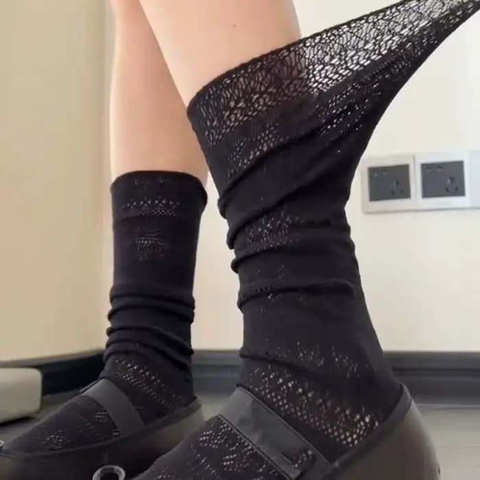 Chaussettes à poils blancs ajourés en maille douce, chaussettes transparentes en dentelle de Nylon, 