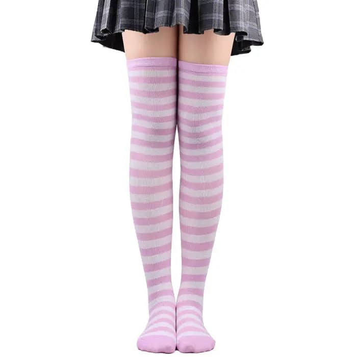 Chaussettes longues rayées pour femmes, bas hauts au dessus du genou, noël, Halloween, Cosplay, Anim