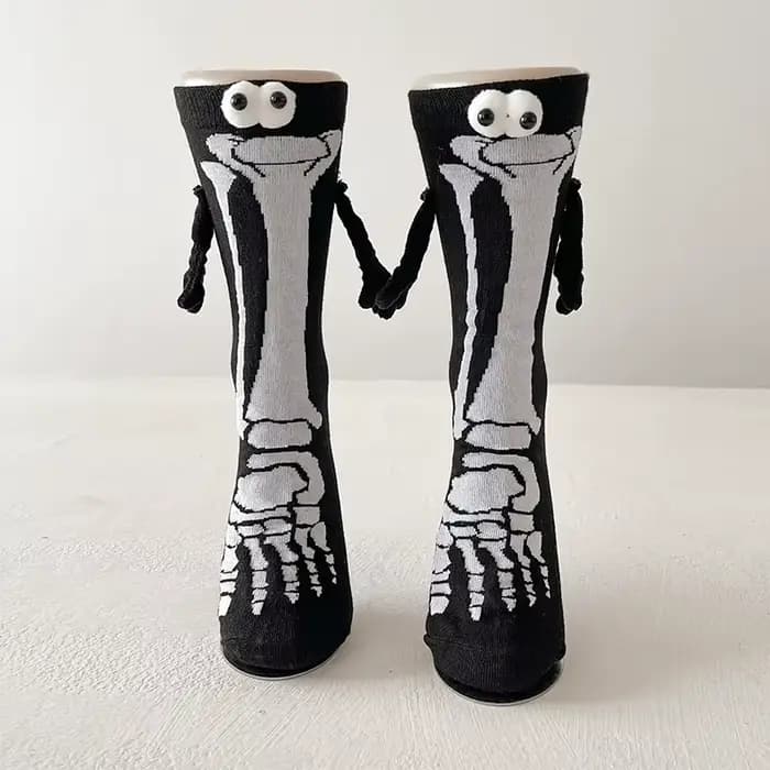 Chaussettes mi-mollet en coton, amusantes, confortables et respirantes, à motif 'Main dans la main',
