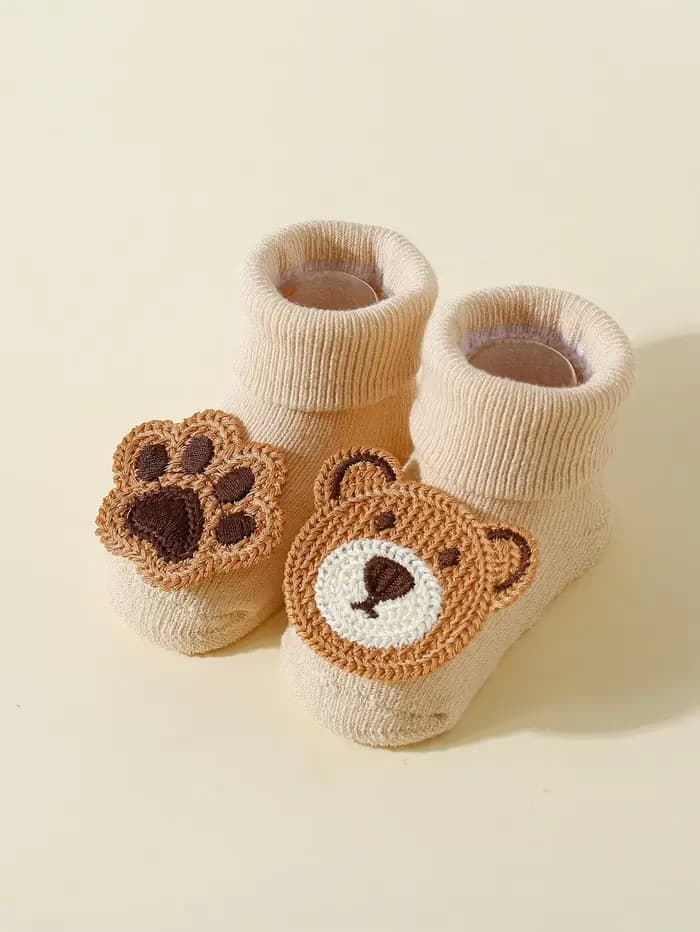 4 paires de chaussettes ours de dessin animé mignon pour bébé, chaussettes antidérapantes en coton d